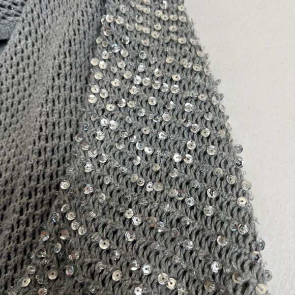 Gianni Bini Gray Duster Long Line Vest Sequin Beaded Waterfall Women Size Large - Picture 10 of 11